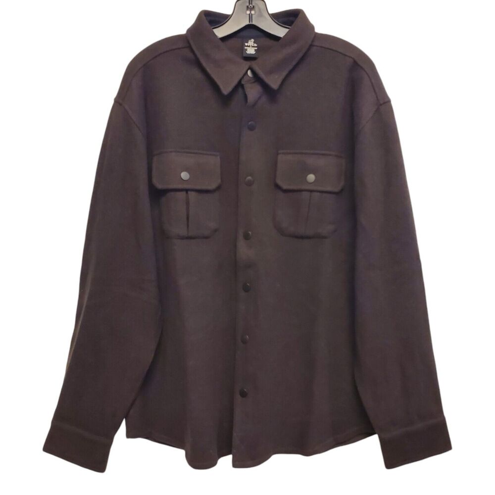 WOOLX Jacket WILDER Mens Large Brown Snap Flannel Shacket Merino Wool Outdoor